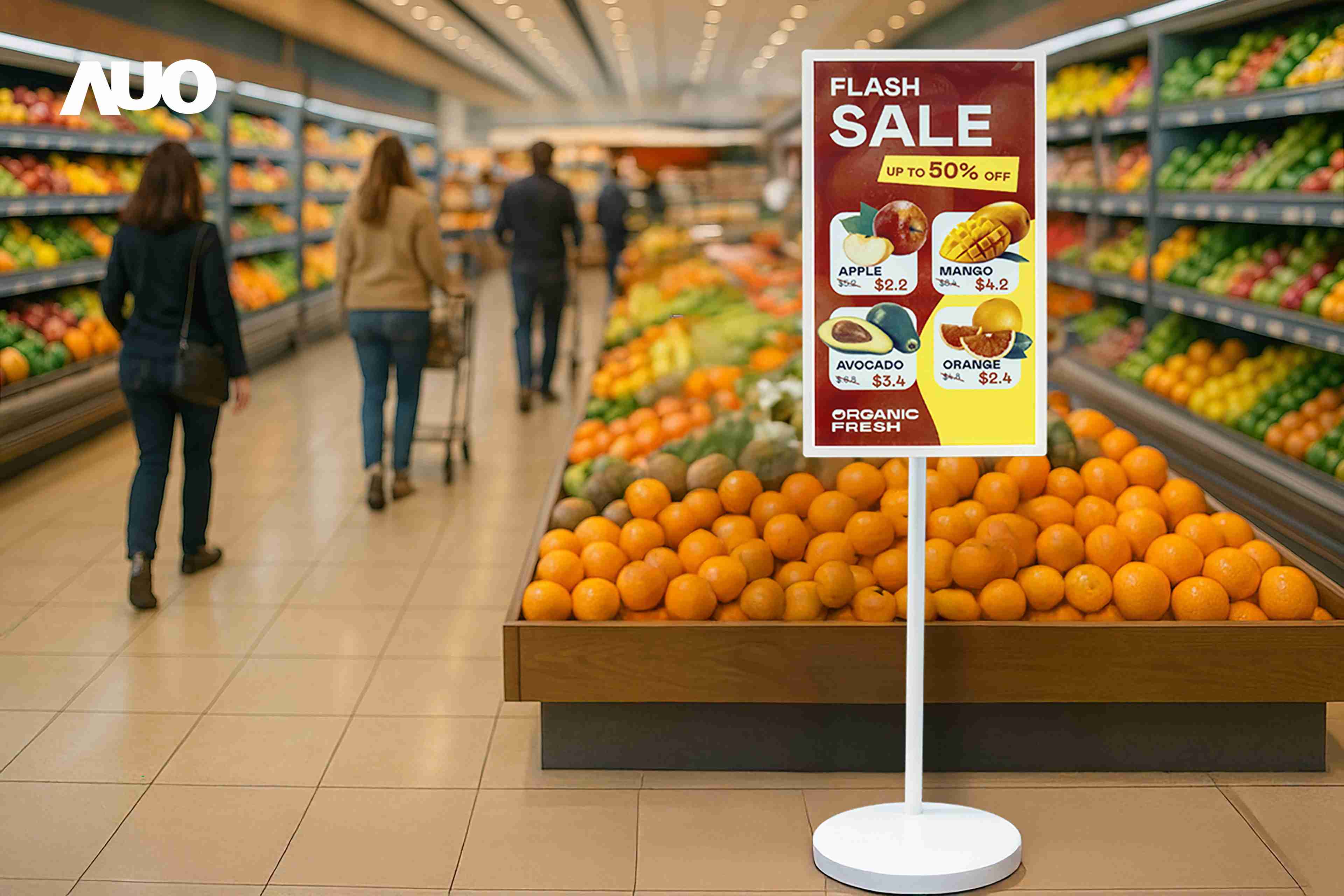 达擎首亮相低功耗、、全彩的〝aecoPost电子纸解决方案〞，，，，仅在更新画面时需要微量的电力驱动，，无需布建电线的便捷设计，，，使其可灵活应用、、、、随意置放，，，并可透过云端或行动装置app，，轻松管理及排程广告内容，，晋升店头营销利器。。。。